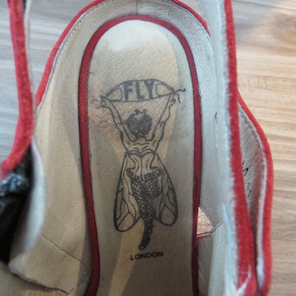 FLY LONDON Amid Suede Peep Toe Perforated Sandals in Red - Size US 10 - 10.5 - Picture 11 of 14